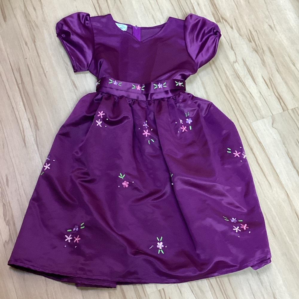 Purple Satin Dress‎ with Floral Embroidery